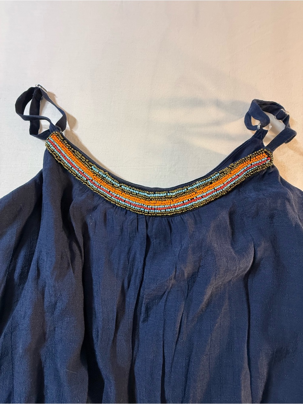 Iz Byer Navy Beaded Tank with Multicolor Embellishment Size L